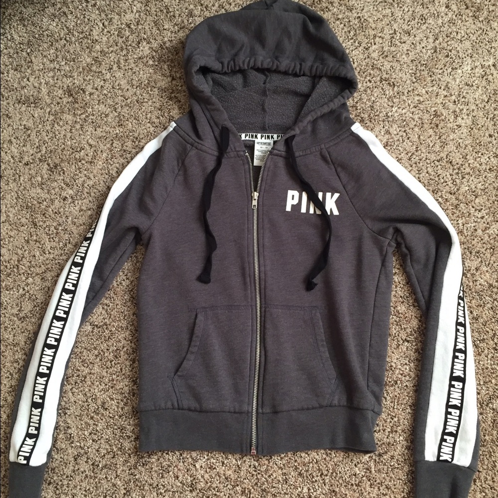 PINK Victoria's Secret Gray Hoodie with White Accents